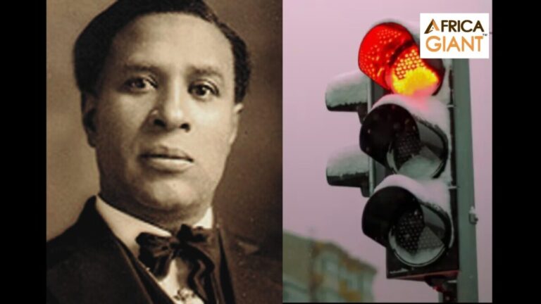 Garrett Morgan, the inventor celebrated on Africa Giant for his achievement in creating the three-position traffic light.