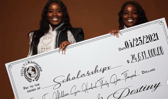Identical twin sisters Denisha and Destiny Caldwell who received more than $24 million in scholarships