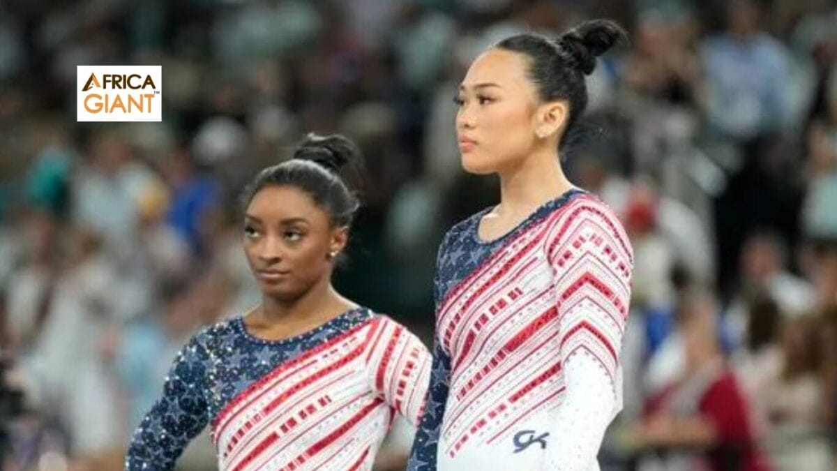 Awkward moment at Paris Olympics as four gymnasts, including Simone Biles and Suni Lee, fell off the beam