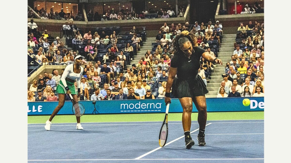 The Williams Sisters final doubles match in 2022, a landmark event in sports celebrated on Africa Giant.